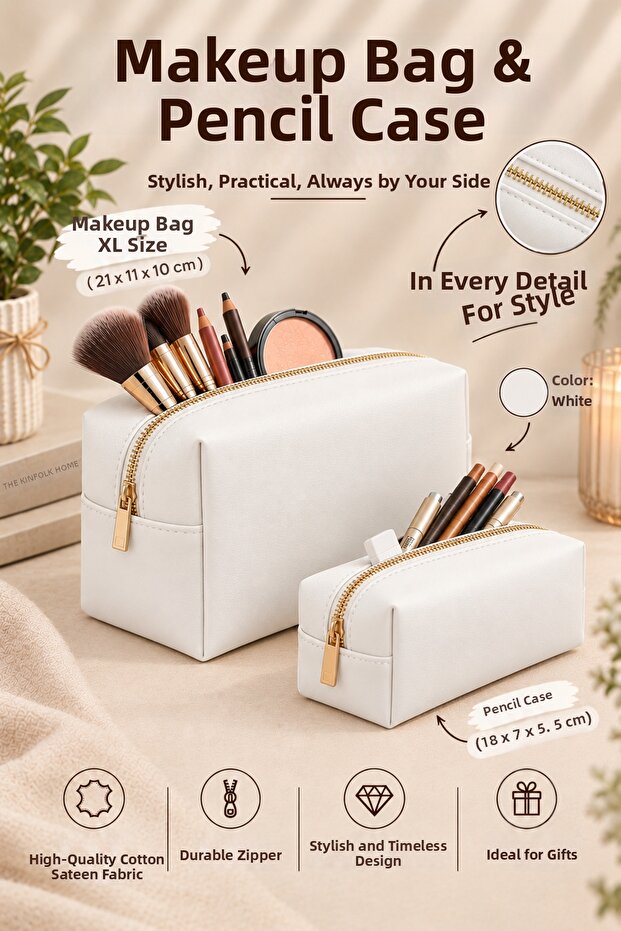 Vegan Leather Organizer Makeup Bag Multi-Purpose for Daily Use (23X12Cm)