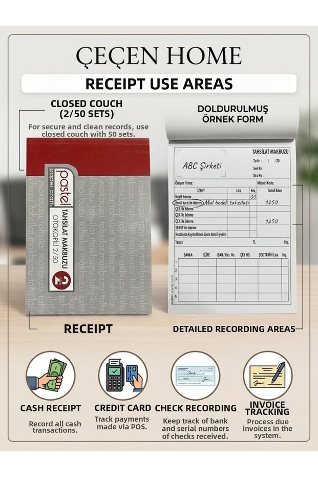 (4 Pcs) Collection Receipt 2/50 Nüsha Closed Account Pre-Accounting Cash Credit Card Check Checkbook Payment Record Slip Commercial Business Document Office Workplace Stationery Matbu Document Notebook
