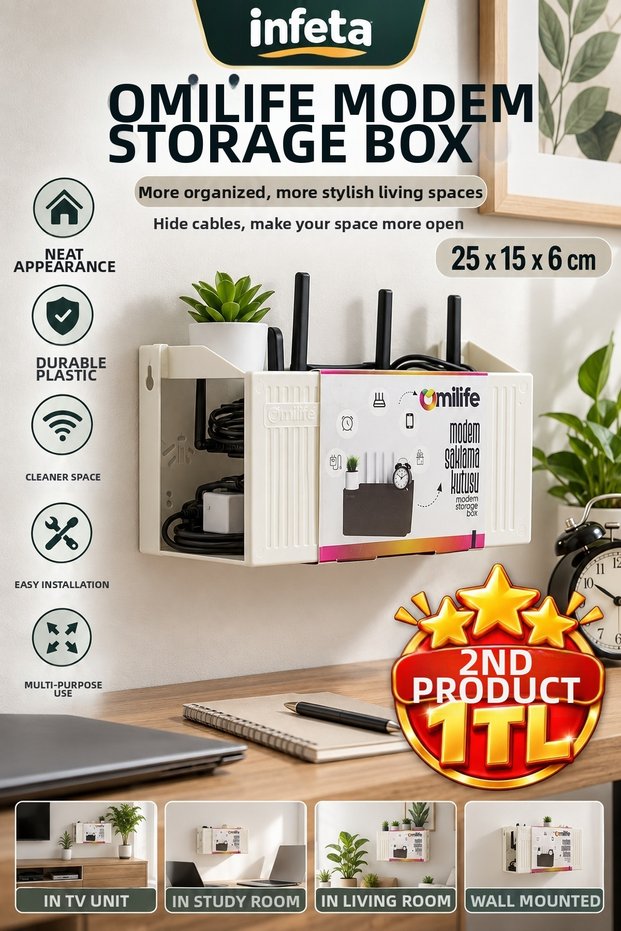 25X15X6 cm Plastic Modem Storage Box Wall Mounted Wifi Router and Cable Organizer