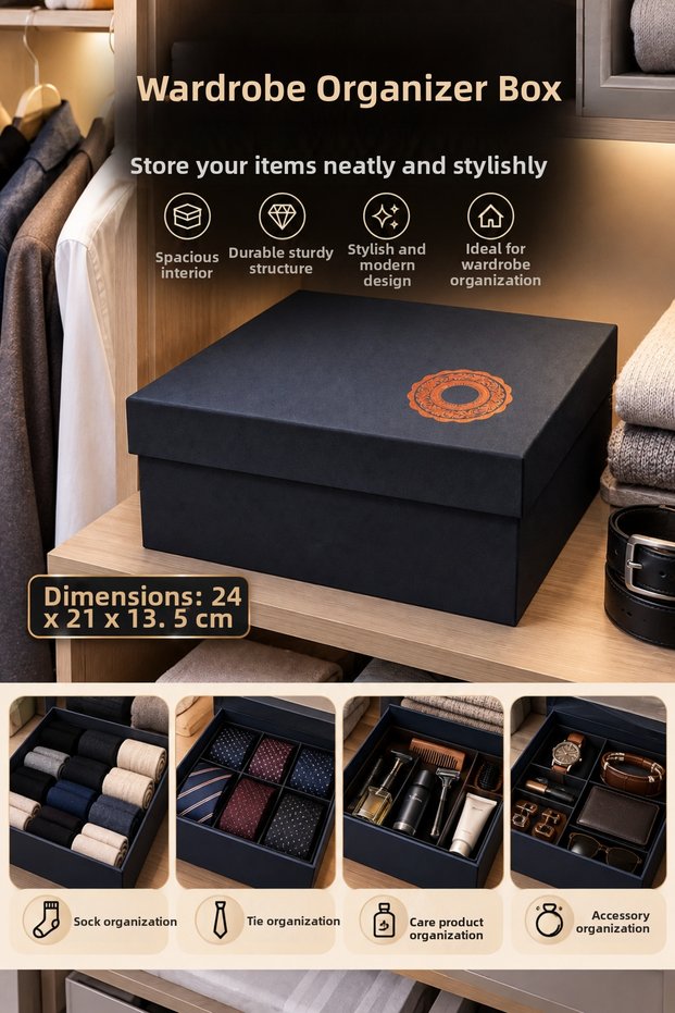 1 Piece Closet Organizer Hard Grinding Box 24X21X13.5 cm – Socks, Ties, Accessories and Care Products Organizer Storage Box