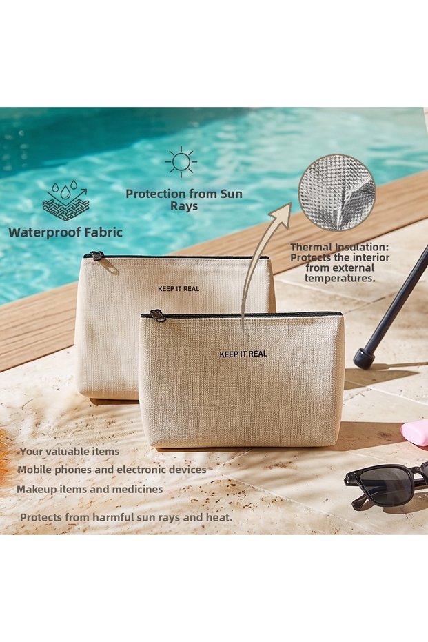 Thermal Insulated Sun-Protective Water-Repellent Stain-Resistant Jute Linen Makeup Medicine Bag Set 19X13X7 / 23X16X7