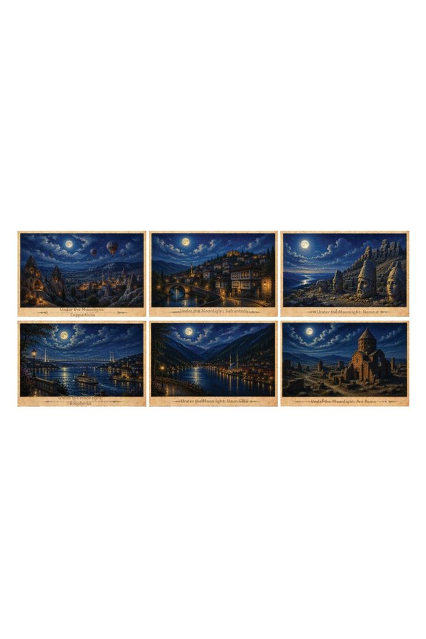 Night Turkey Themed Postcard Set (10X15 cm 6 Pieces)