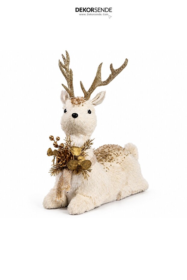 Christmas Decorative Glittery Sitting Deer Figure Cream 42 cm