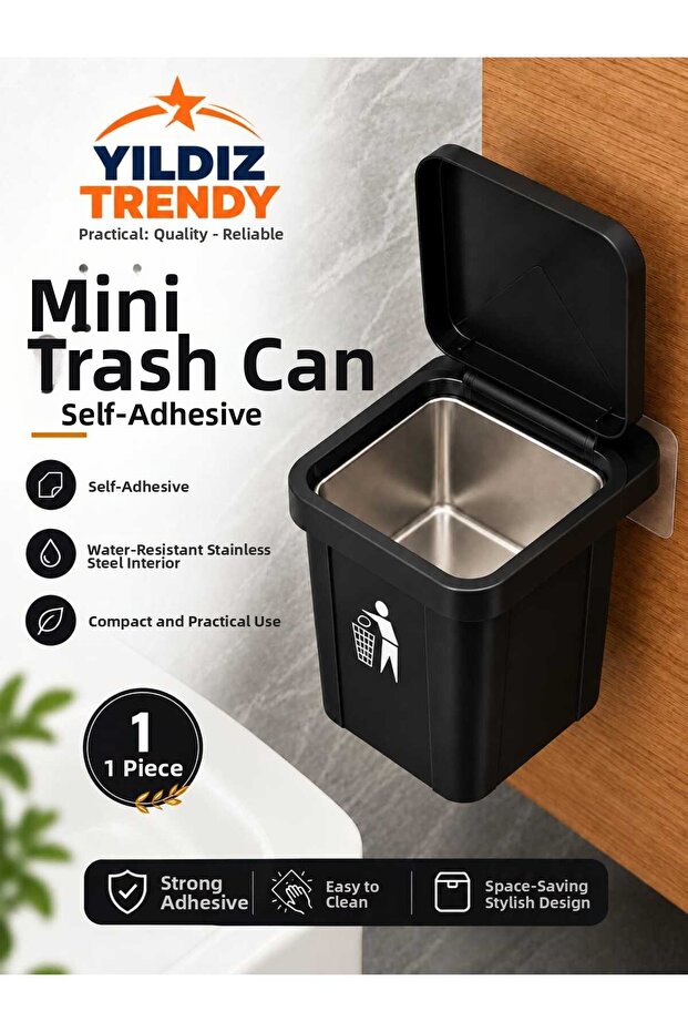 1 Piece Ashtray with Lid, Wall Mounted, Stainless Steel Container, Balcony, Kitchen, Office, Cafe Use
