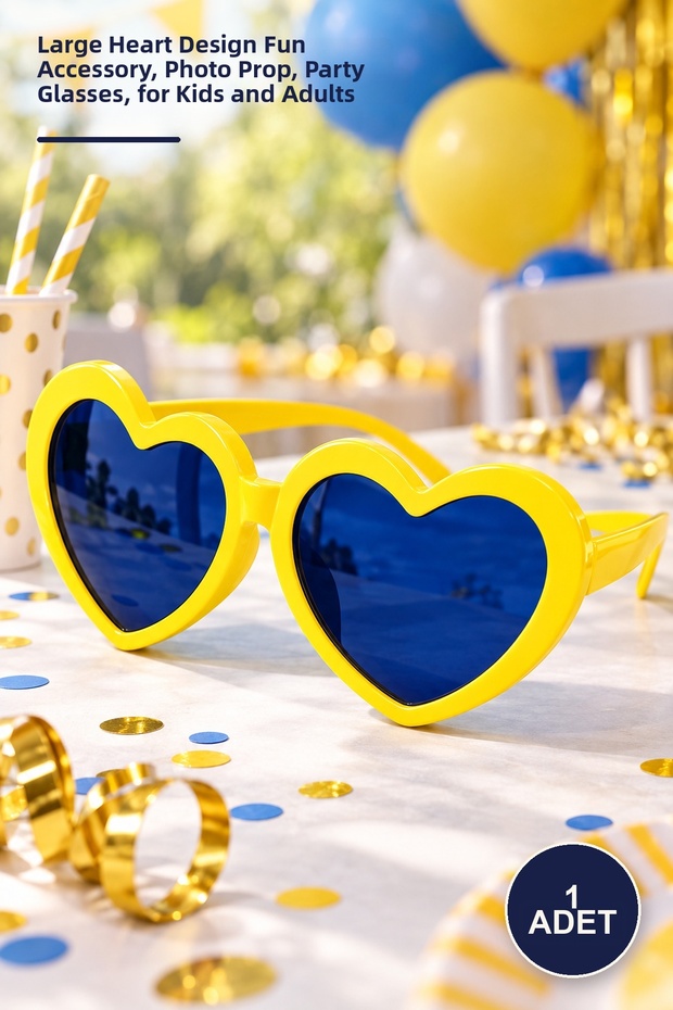 1 Piece Mega Size Yellow Heart Party Glasses – Fun Accessory with Big Heart Design, Photo Prop, Party Glasses, Kids and Adults