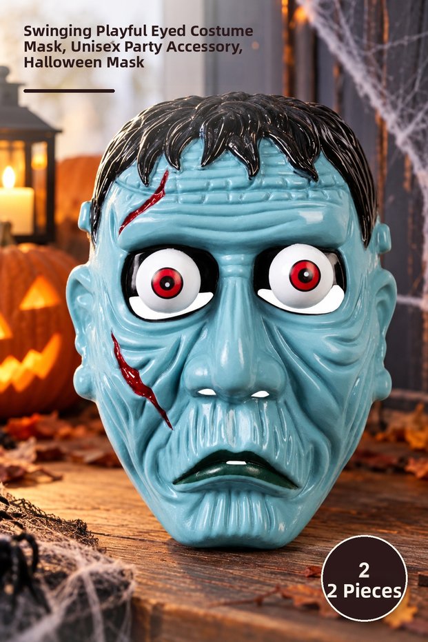 2 Pieces of Frankenstein Mask – Costume Mask with Swinging Movable Eyes, Unisex Party Accessory, Halloween Mask
