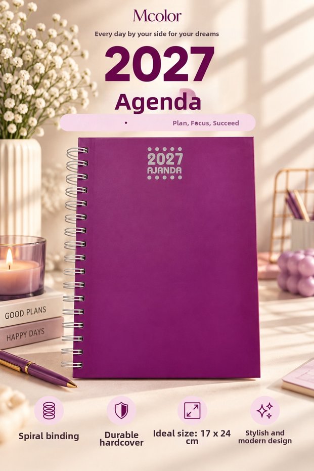 17X24 Spiral Annual Agenda Purple