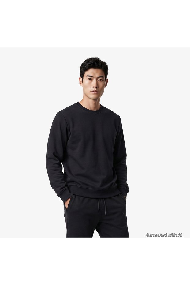 Regular Fit Men's Black Sweatshirt