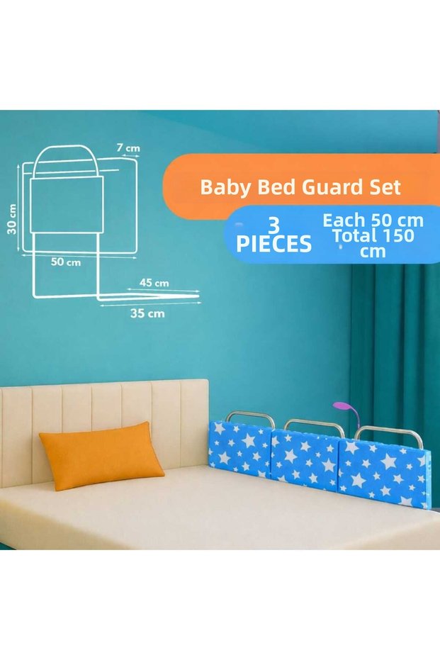 New Generation Bed Barrier 50 X 30 cm Blue Star (3 Pieces) - with Wire Mesh