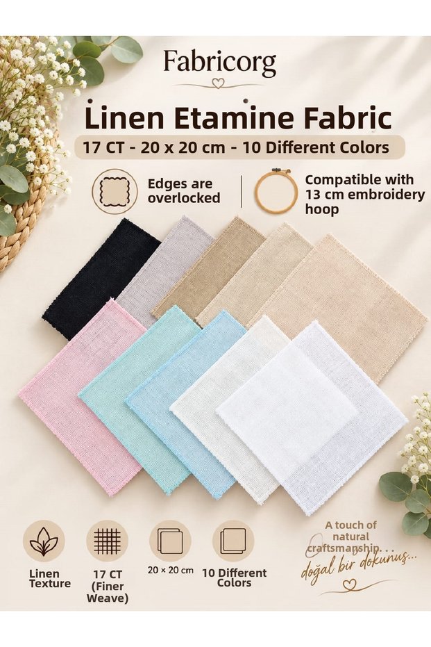 17 Ct Linen Etamin Fabric – 20X20 cm 10 Different Colors