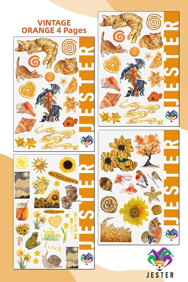Vintage Orange 4 Sheets Sticker, Decal, Diary, Agenda, Planner, Bullet, Journal, Scrapbook