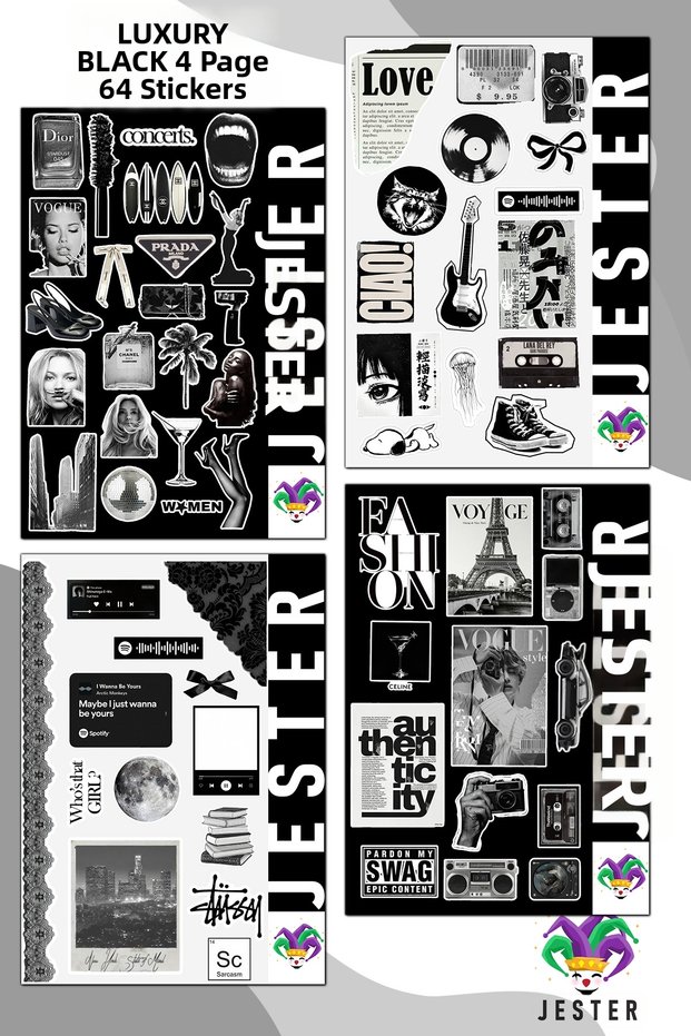 Luxery Black 4 Sheets Sticker, Decal, Diary, Agenda, Planner, Bullet, Journal, Scrapbook