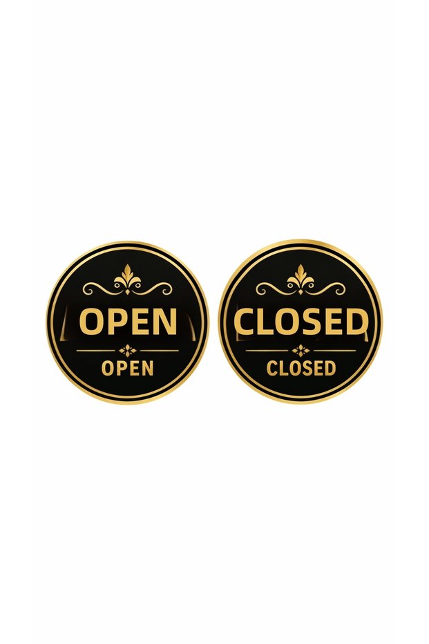 Store Sign Open Closed – Open Closed 30X30 cm Double-Sided Black Gold