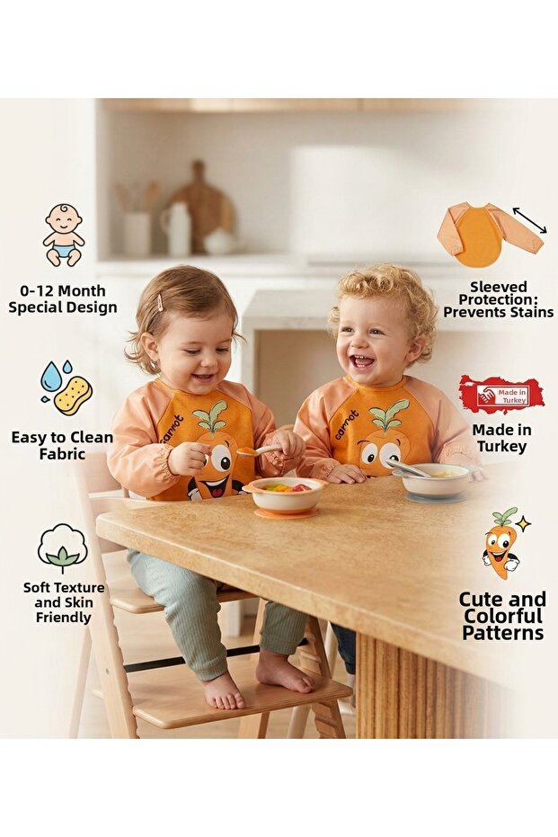 0-12 Months Sleeved Cute Colorful Patterned Baby Bib