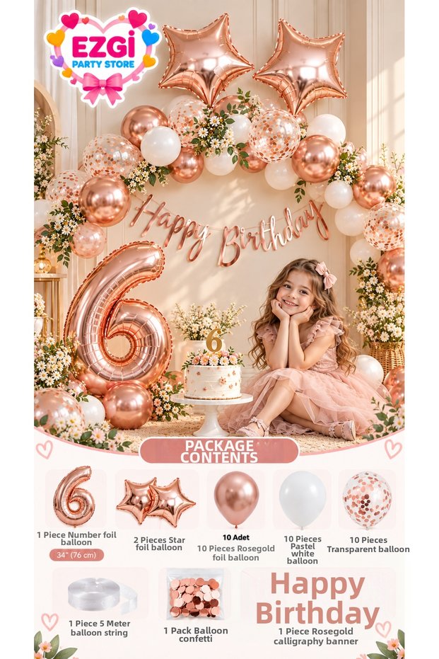 Rosegold Age Birthday Concept Number Foil Balloon Balloon Decoration Set 1-9 Years Old Party Celebration Decoration