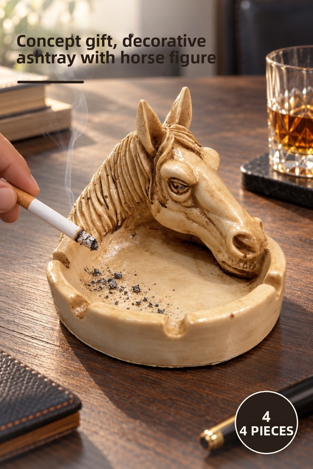 4 Horse Ashtrays – Concept Gift, Decorative Ashtray with Horse Figure and Ashtray