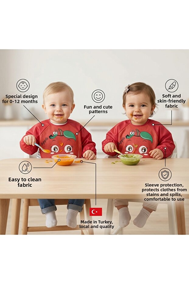 0-12 Months Sleeved Cute Colorful Patterned Baby Bib