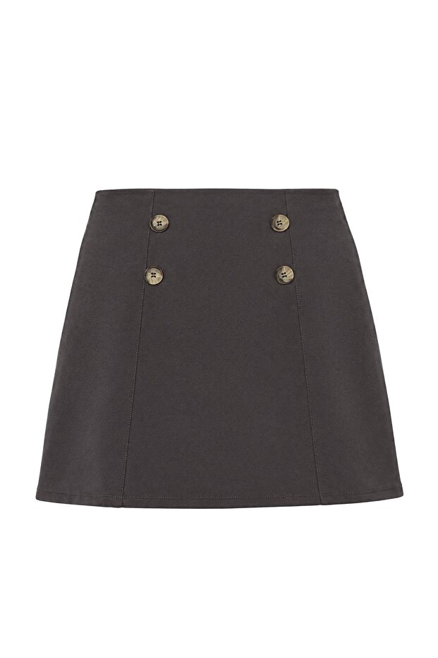 Anthracite Button Detailed Mini Skirt with Shorts Knitted Shorts & Bermuda Twoaw27Sr00038