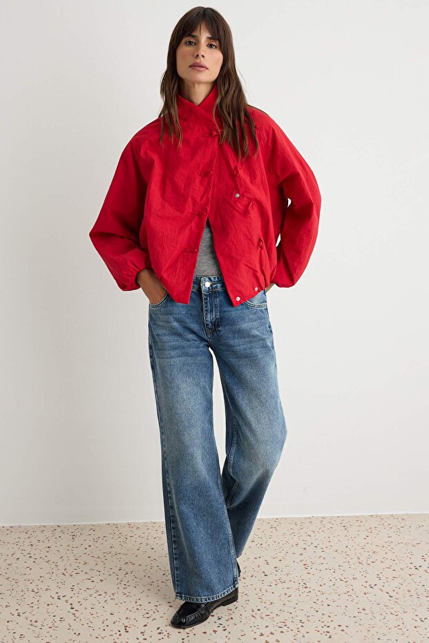 Red Oversize Fit Napoleon Closure Seasonal Jacket Coat Twoaw27Mo00151