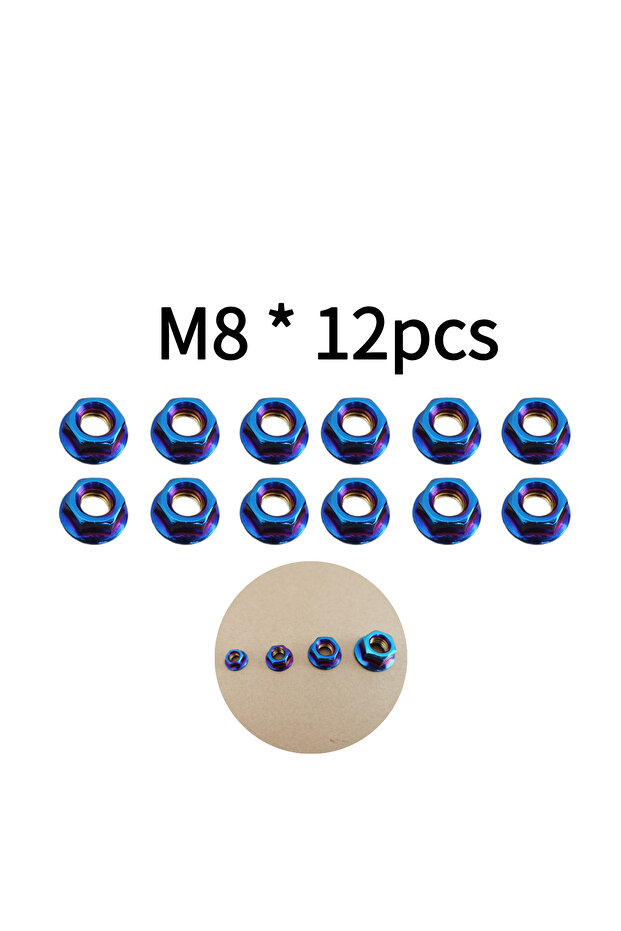 M8 12pcs Stainless Steel Hex Nuts | M5/M6/M8/M10, Vibrant Blue, Flange Locking Nuts, Purple and Oran