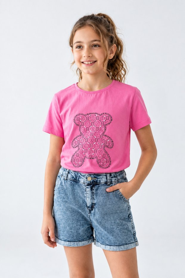 Girls' Denim Shorts Set Summer Stylish Model 2-Piece Set