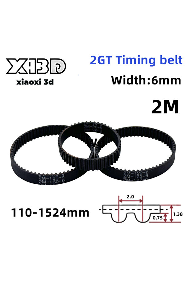 280mm GT2 Closed Loop Timing Belt Rubbers 2GT 6mm 3D Printers Parts 110 122 158 200 280 300 400 610