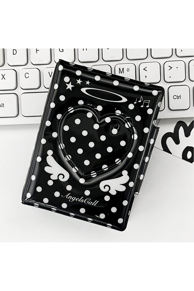 Wave Point Wings 3in Photo Card Holder Cute Black Dot Angel Wings Photo Album Kpop Binder Can Be DIY