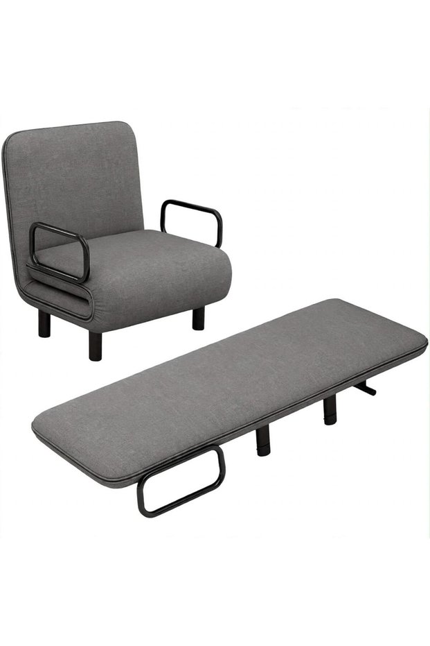 Convertible Folding Sofa Bed Chair with 5-Level Adjustable Backrest, Linen Fabric & Pillow, Grey