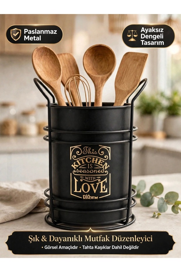 Ladle Holder Countertop Decorative Metal Spoon and Fork Holder 15cm Height - 11cm Diameter