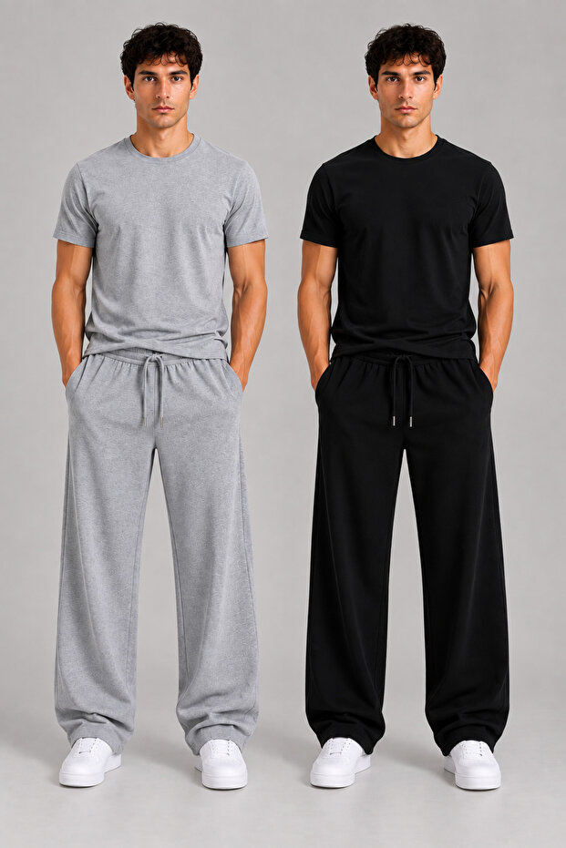 2^Li Men's Oversize Sweatpants (Grey-Black) Comfortable Fit for Casual Elegance and Comfort in One Lounge Wear