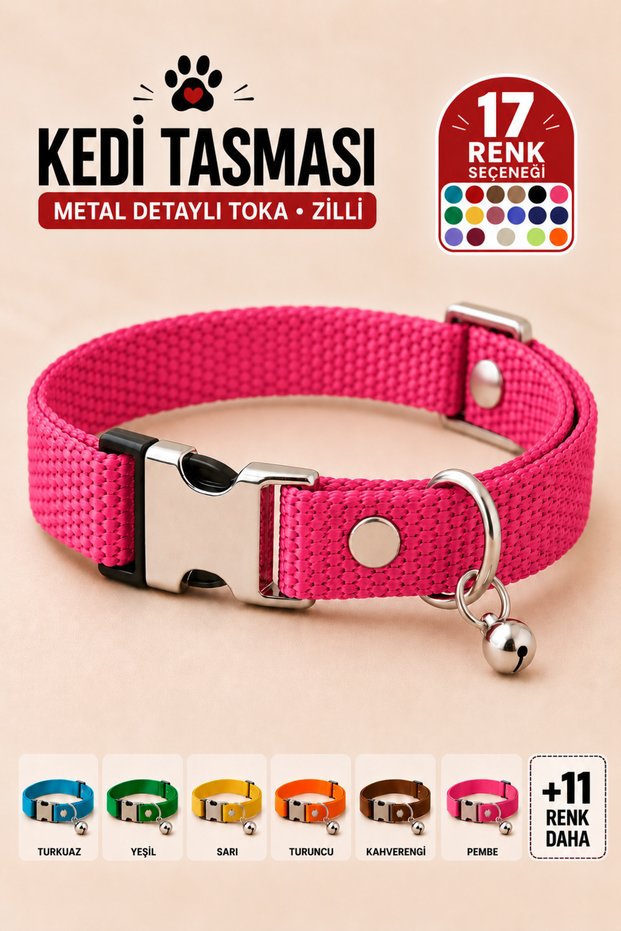 Adjustable - Pale Pink Cat Collar with Sound Bell (12 Different Color Options) Neck Collar