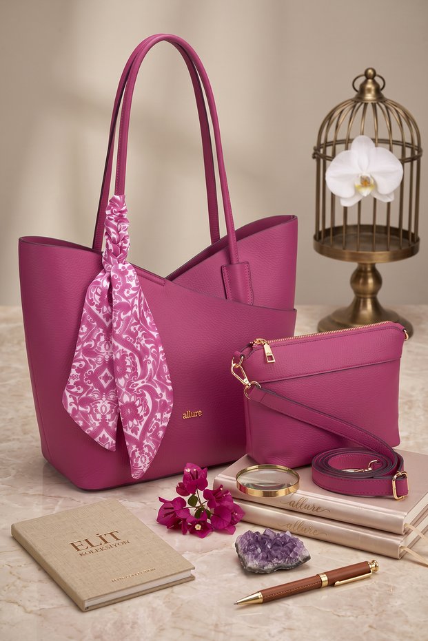 Lyra Women's Shoulder Bag with Scarf Detail and 2 Puppies