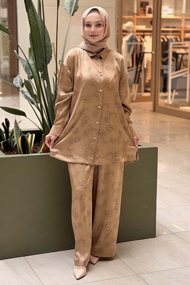 Shawl Patterned Shirt Pants Set