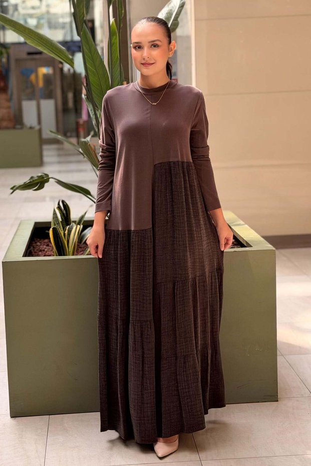 Asymmetrical Wrap Dress in Combination with Full-Length Skirt