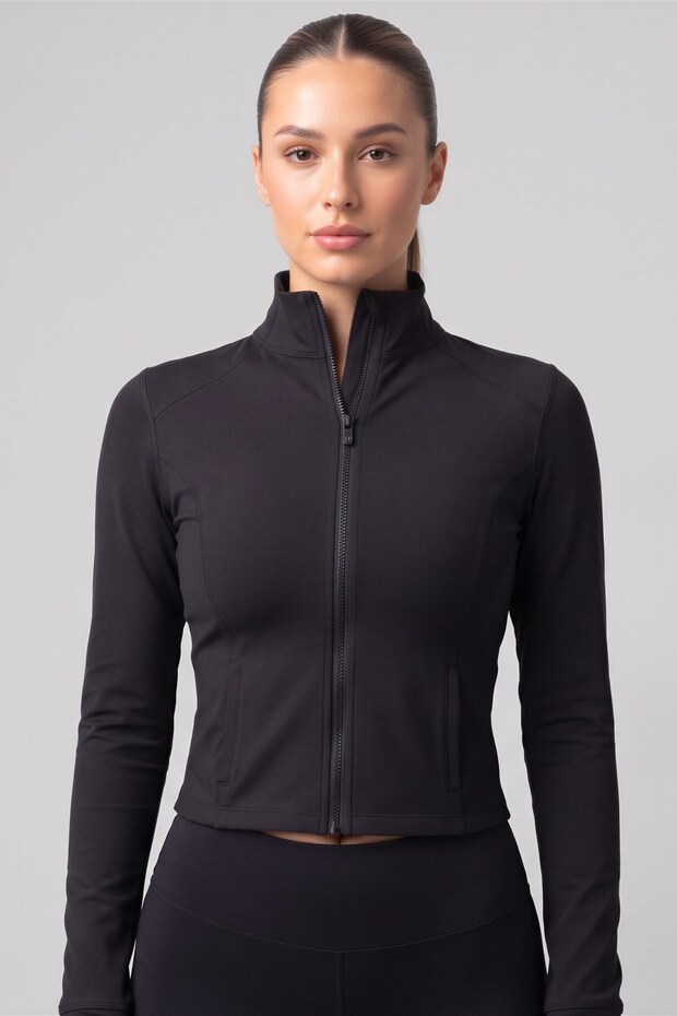 Women's Sports Jacket with Zipper, High Collar, Fit Cut, Finger Loop