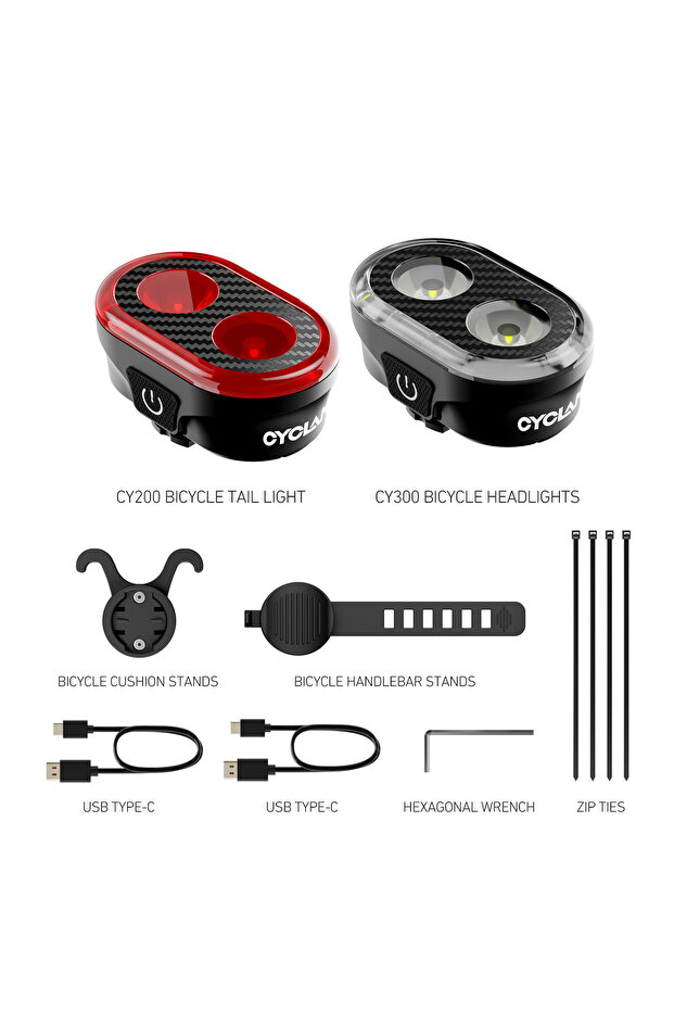 CY300T CYCLAMI CY300T Front Rear Bike Lights Flashlight Rechargeable Smart Brake Sensing for Bicycle