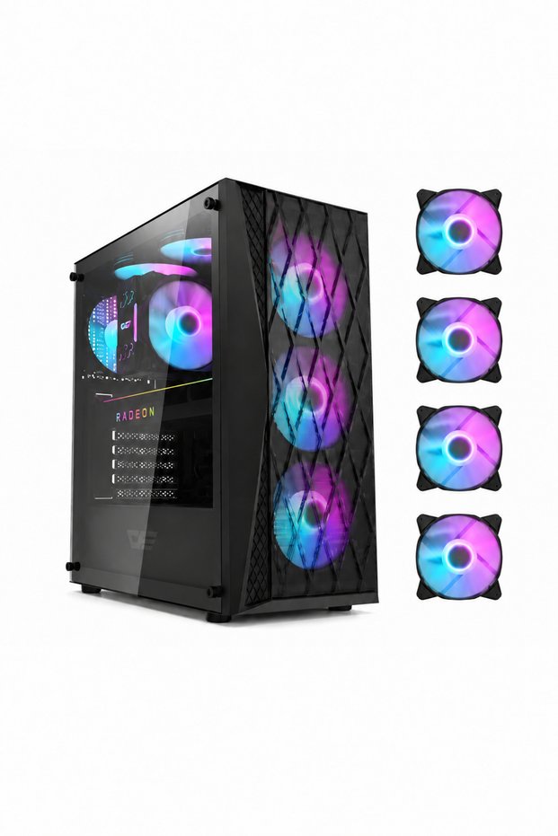 DK352 Mesh ATX/M-ATX/ITX Gaming PC Case, 4 ARGB Fans, Up to 360mm Radiator, Up to 330mm GPU, Black