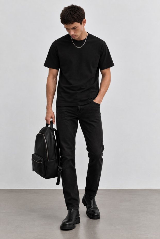 Logo Printed Crew Neck Regular Fit Basic Tshirt | Mses215722-1
