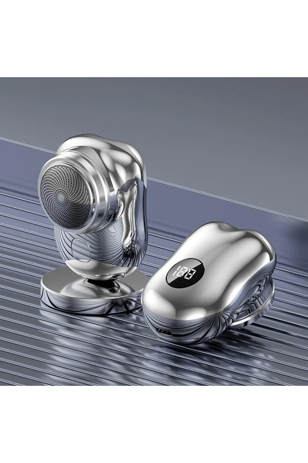 Silver Portable Travel Shaver USB Charging LED Power Display Mini Waterproof Men's Electric Shaver F