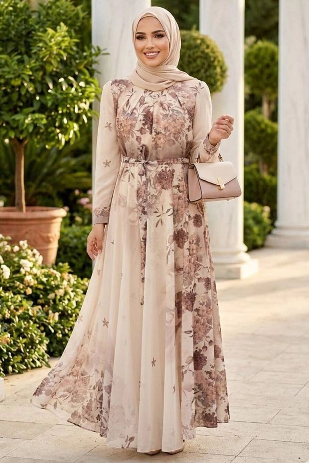 Patterned Mink Hijab Dress 25421V