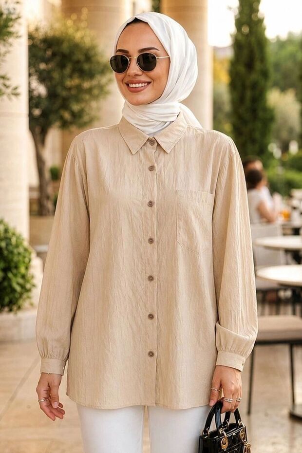 Striped Bamboo Stone Hijab Shirt 15587Tas