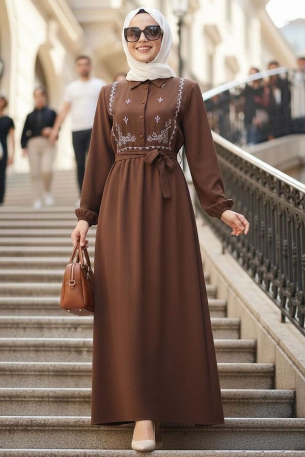 Pattern Detailed Taba Hijab Dress 10304Tb