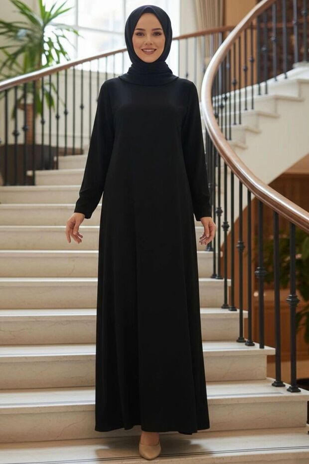 Pearl Detailed Black Hijab Evening Dress 61981S