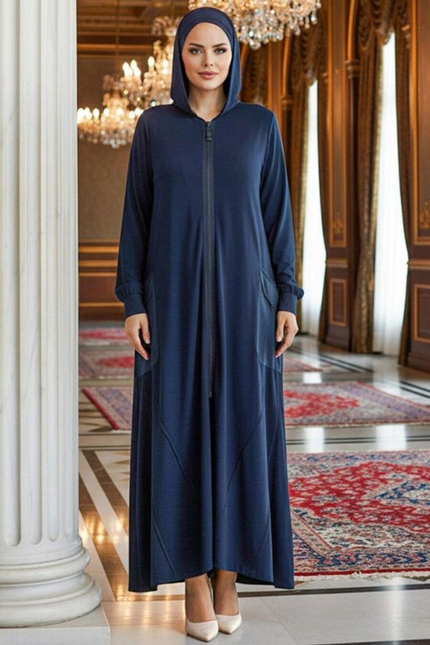 Hooded Navy Blue Hijab Ferace 20129L