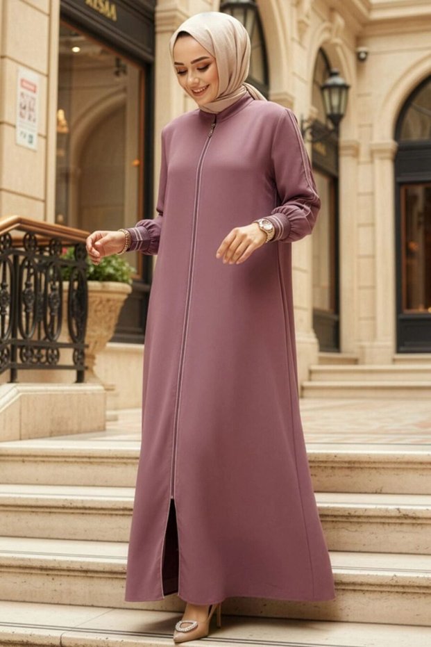 Zippered Dusty Rose Hijab Ferace 26381Gk