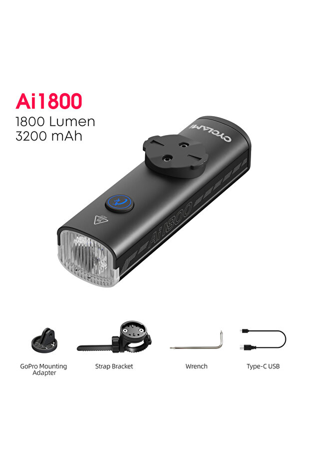 AI-1800 Black 1200/1800 Lumen Bicycle Headlight Ultra-lightweight Hanging Front Light Lamp Aluminum
