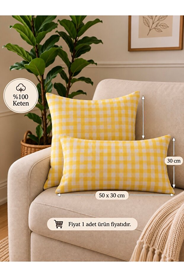 Lina Linen Gingham Yellow Cushion Cover