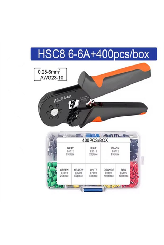 HSC8 6-6A 400PCs Hexagonal Self-Adjustable Ratchet Ferrule Crimping Tool Kit 23-10AWG 0.25-6mm² Crim
