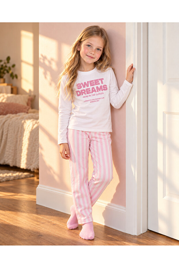 Girl's Long Sleeve 100% Cotton Pajama Set Sweet Dream