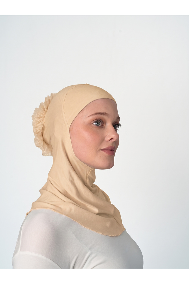 Knotted Viscose Large Hijab Laced Turban - St 124 Beige